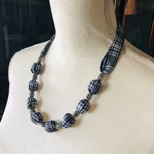 Country Girl black and white plaid fabric covered bead necklace